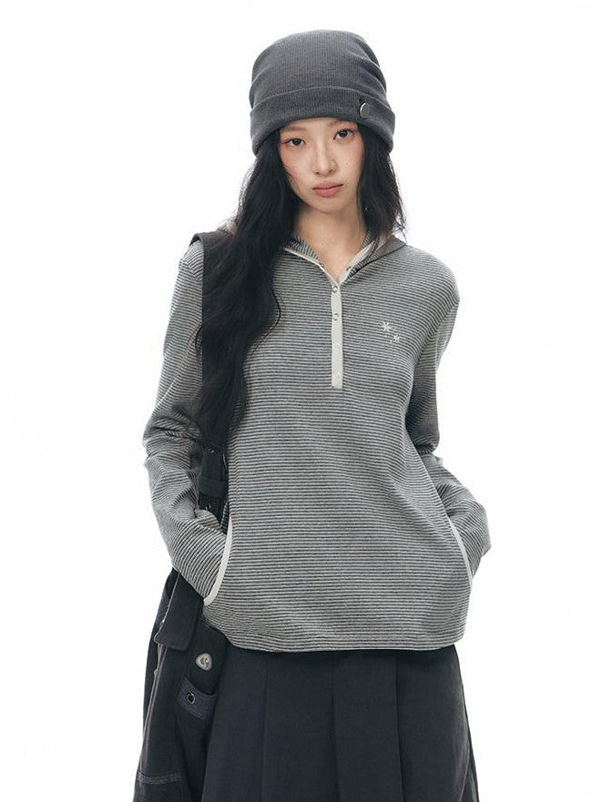 NAPSNAPS Striped Hooded Embroidered Patchwork Women&
