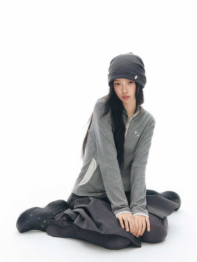 NAPSNAPS Striped Hooded Embroidered Patchwork Women&