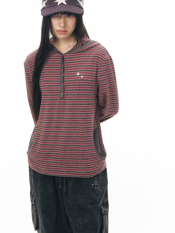 NAPSNAPS Striped Hooded Embroidered Patchwork Women&