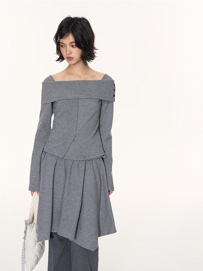 NAPSNAPS Striped One Shoulder Spliced Embroidery Women&