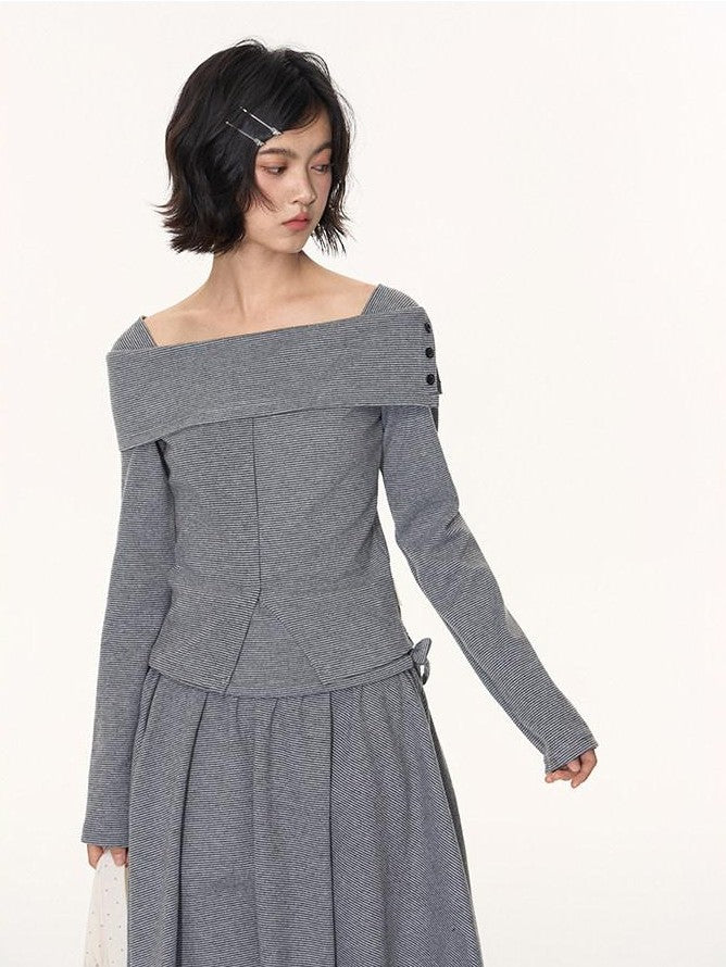 NAPSNAPS Striped One Shoulder Spliced Embroidery Women&
