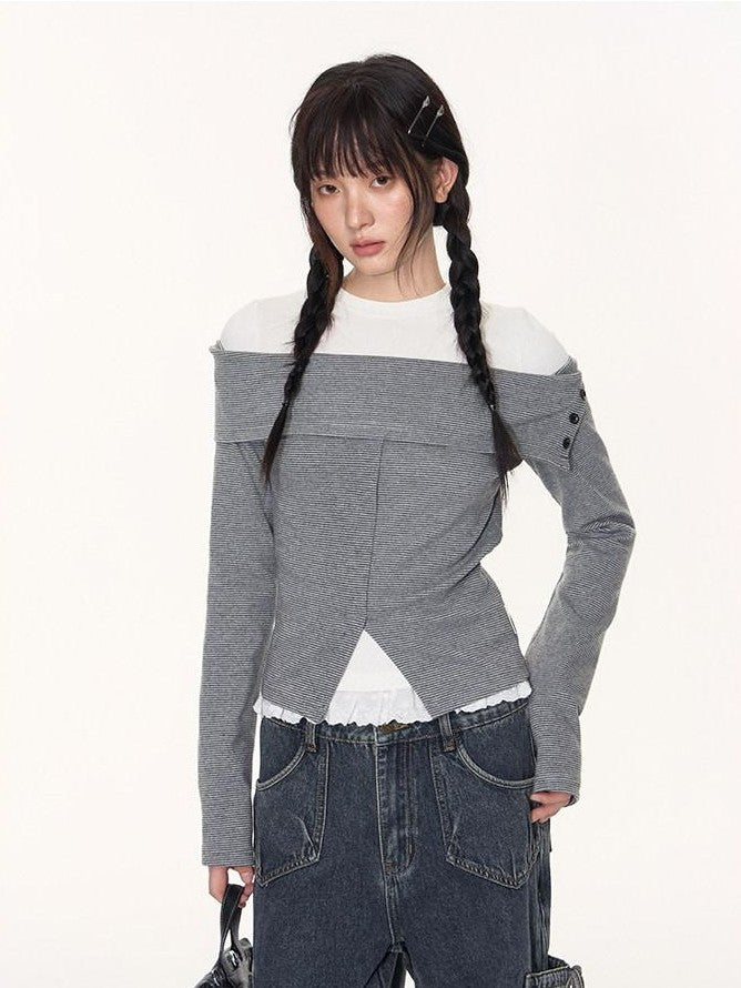 NAPSNAPS Striped One Shoulder Spliced Embroidery Women&