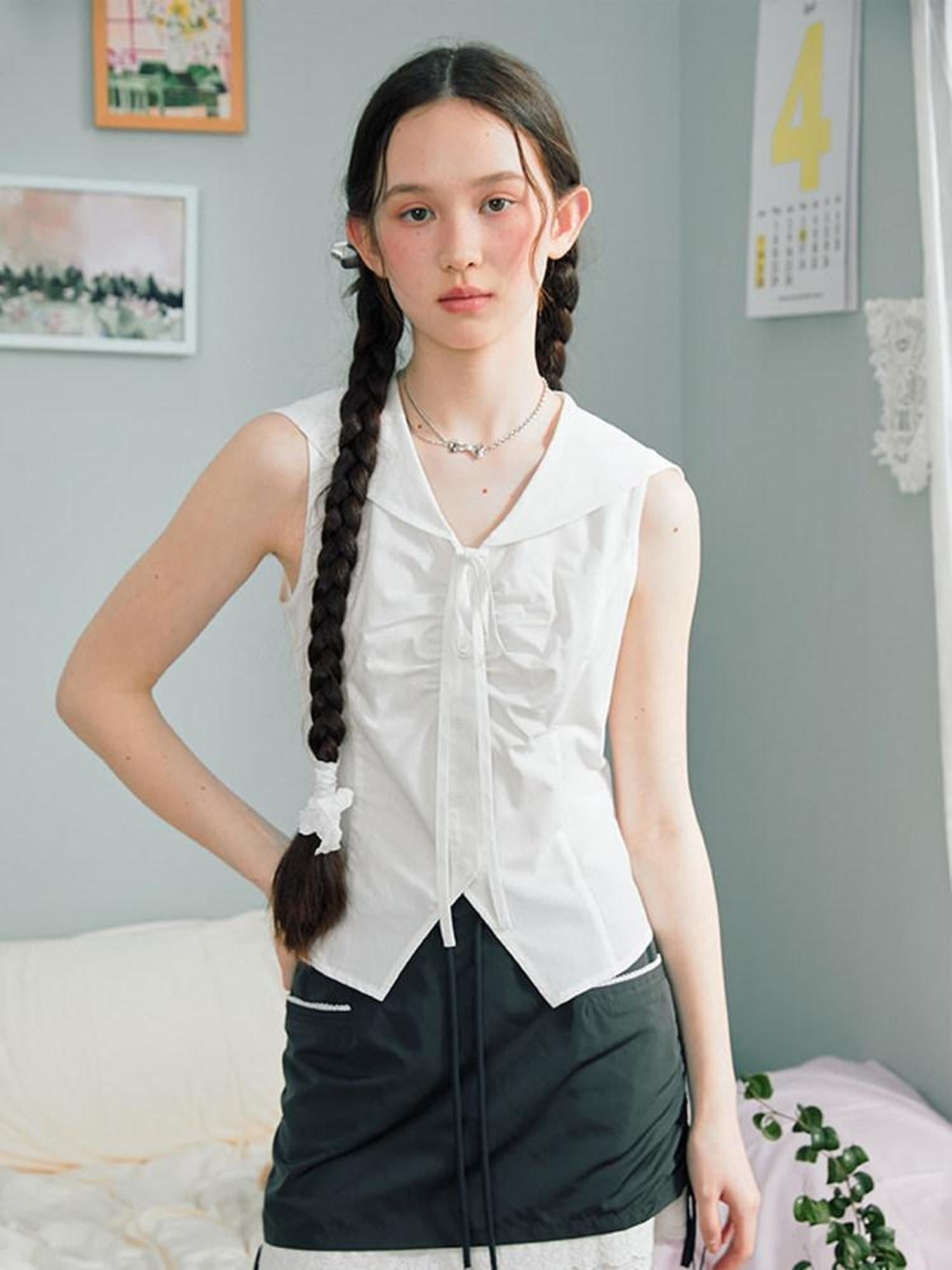 NAPSNAPS Striped Sailor Collar Shirred Waist Women&