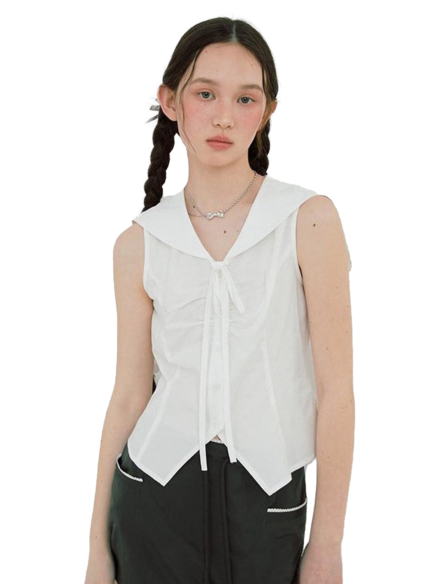 NAPSNAPS Striped Sailor Collar Shirred Waist Women&