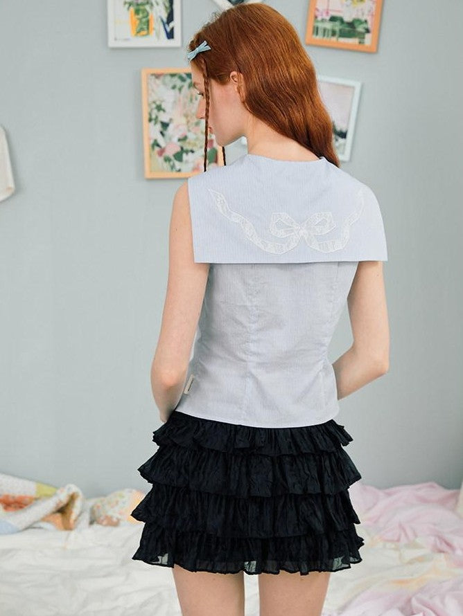 NAPSNAPS Striped Sailor Collar Shirred Waist Women&