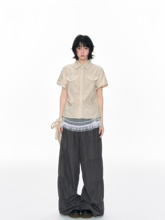 NAPSNAPS Taupe Pleated Drawstring Pocket Sunproof Women&