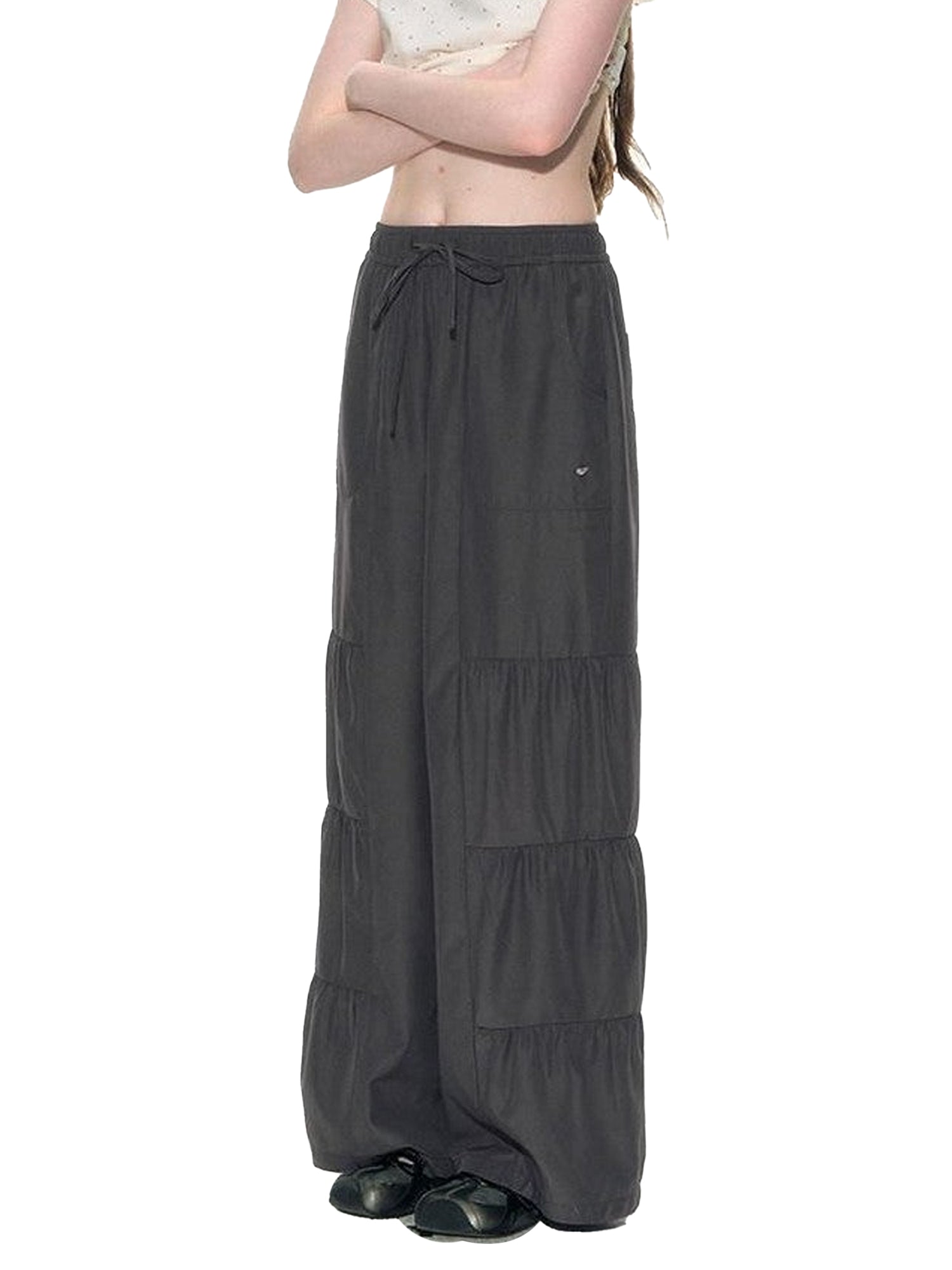 NAPSNAPS Taupe Pleated Drawstring Pocket Sunproof Women&