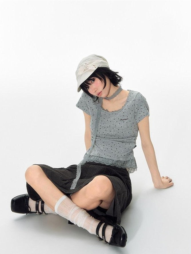 NAPSNAPS Textured Star Print Lace Spliced Women&