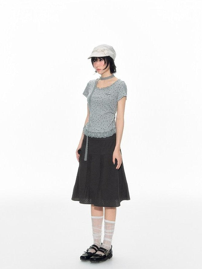 NAPSNAPS Textured Star Print Lace Spliced Women&