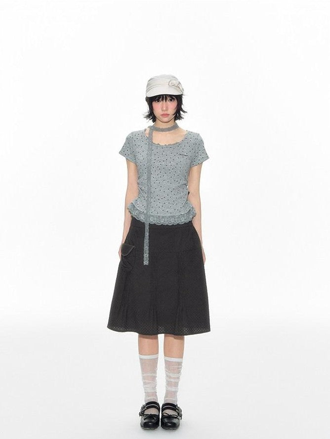 NAPSNAPS Textured Star Print Lace Spliced Women&