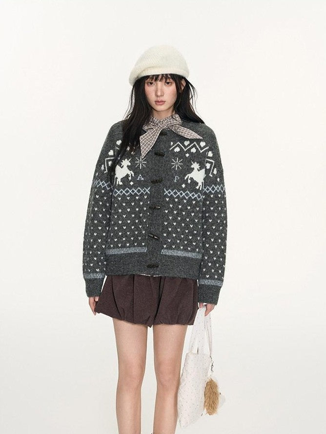 NAPSNAPS Unicorn Jacquard Knit Fair Isle Loose Roundneck Toggle Women&