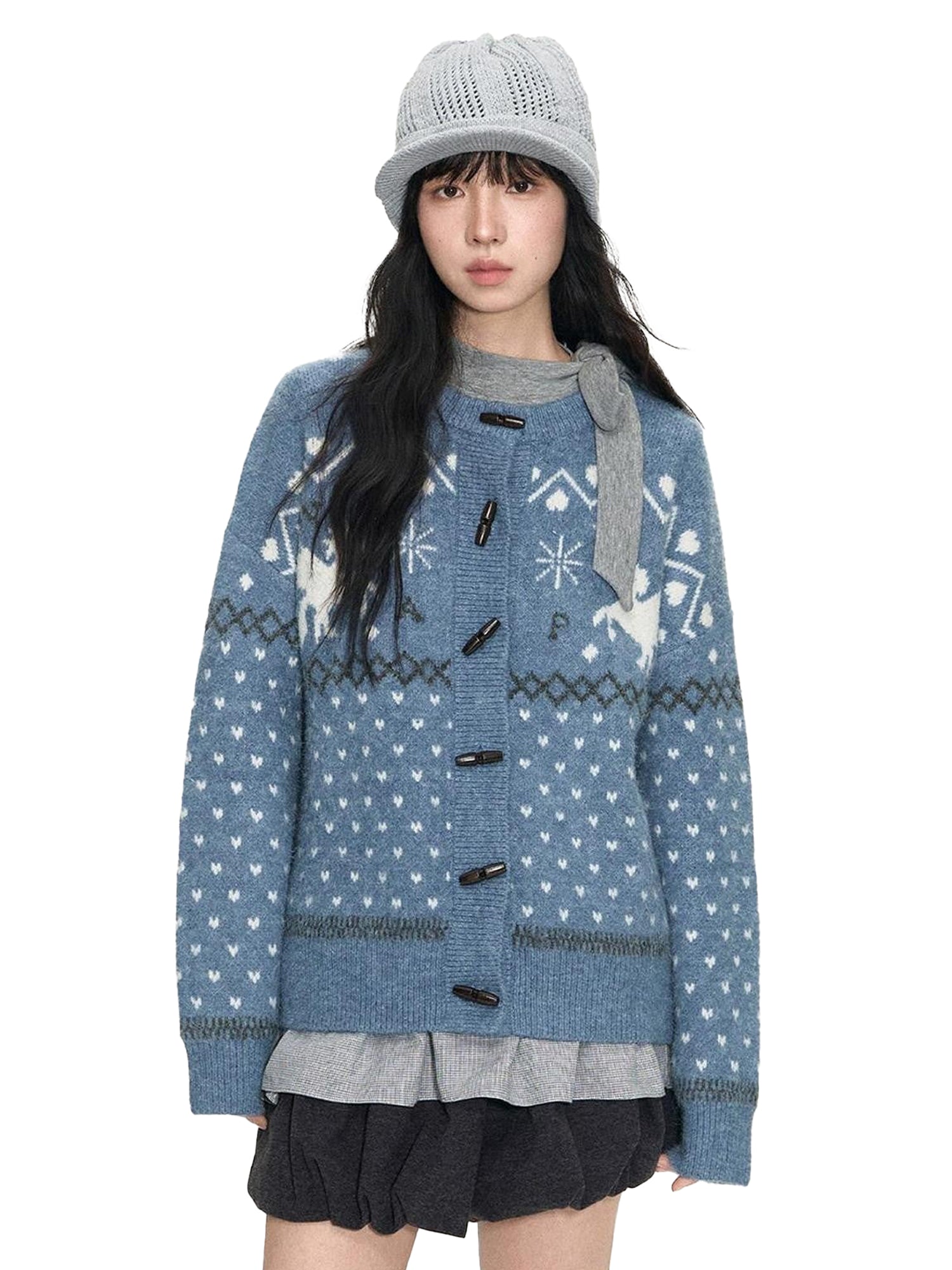 NAPSNAPS Unicorn Jacquard Knit Fair Isle Loose Roundneck Toggle Women&