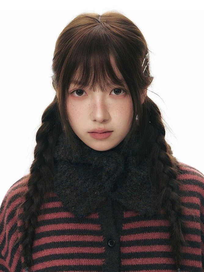 NAPSNAPS Vintage Button Earflap Scarf Knitted Women&
