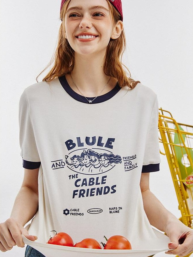 NAPSNAPS Vintage Cartoon Text Print Slim Crop Women&