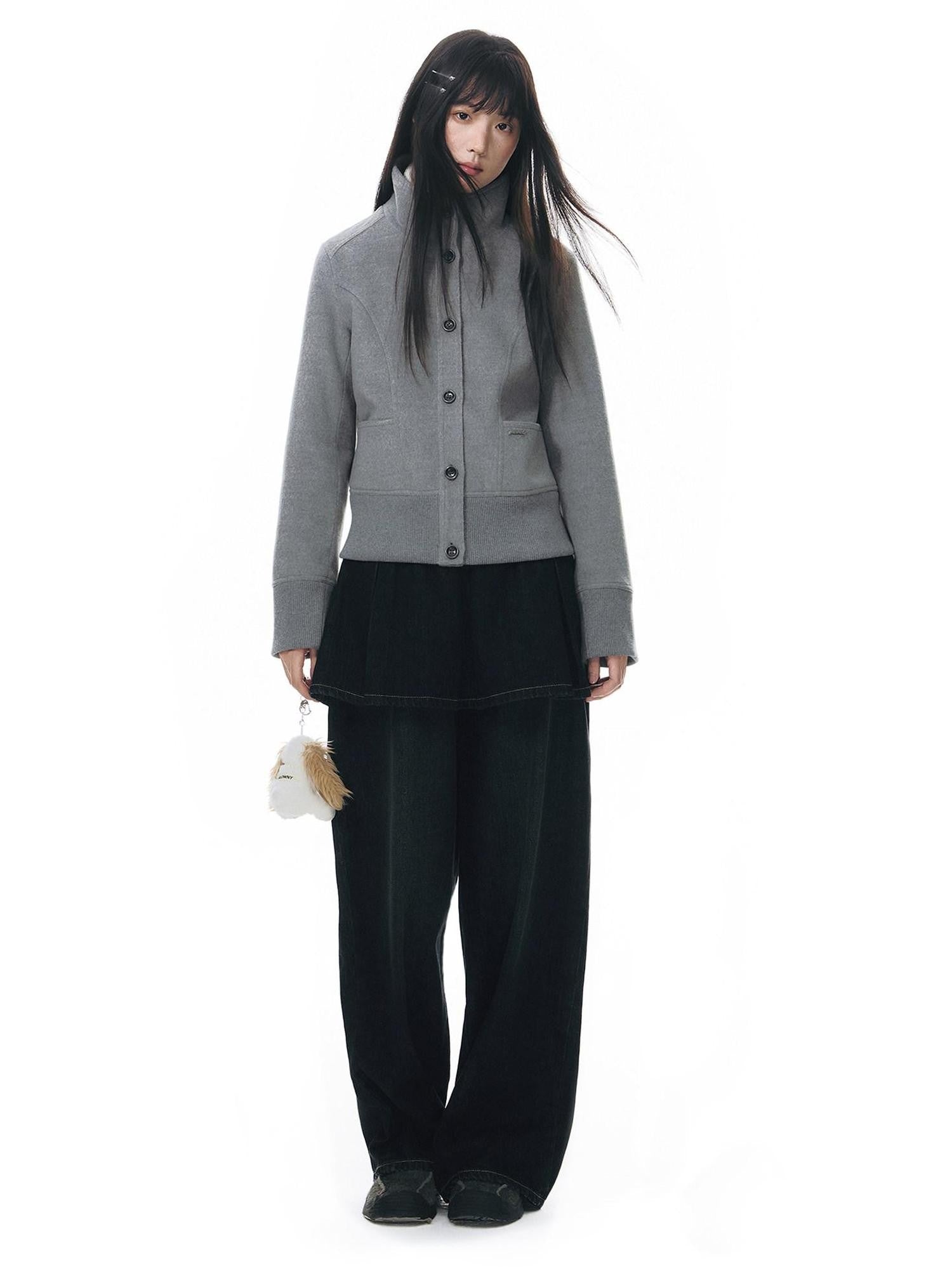 NAPSNAPS Vintage Deep Blue Pleated Spliced Washed Women&
