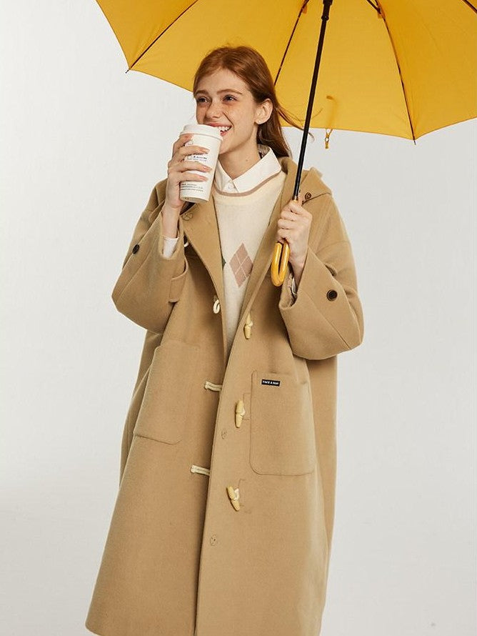 NAPSNAPS Vintage Duffle Toggle Hooded Pockets College Women&