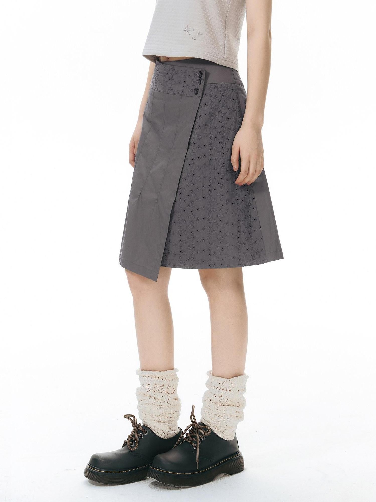 NAPSNAPS Vintage Patchwork Irregular A Line Low Waist Women&