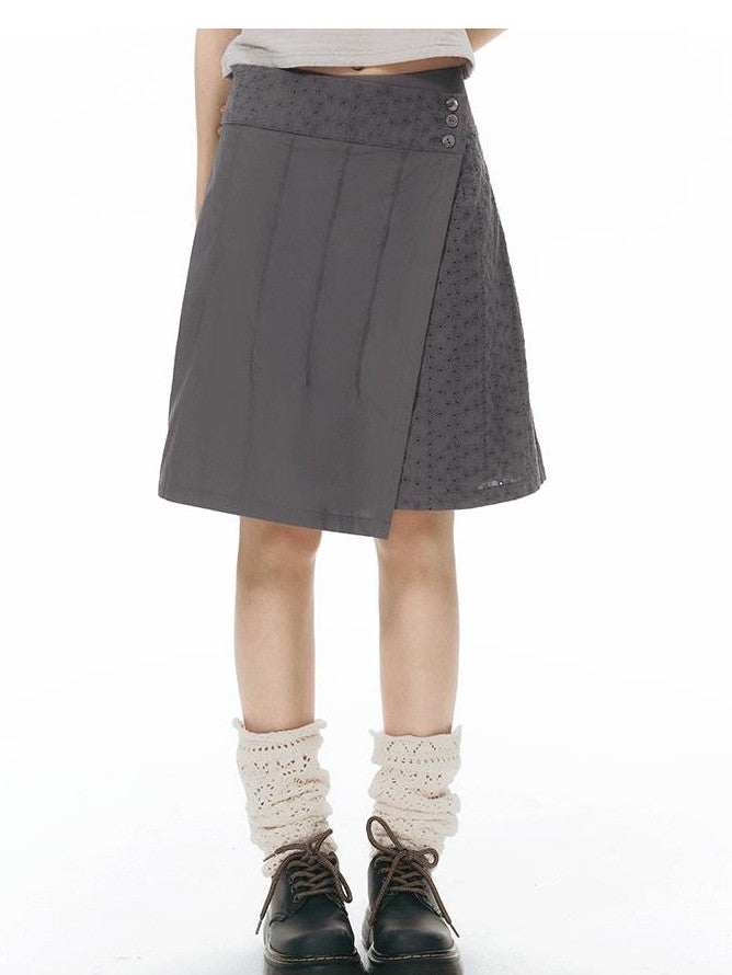 NAPSNAPS Vintage Patchwork Irregular A Line Low Waist Women&