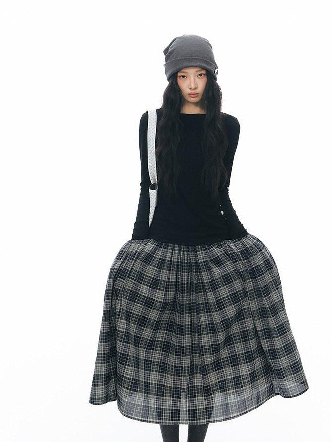 NAPSNAPS Vintage Plaid Large Pocket A Line Women&