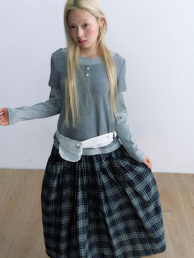 NAPSNAPS Vintage Plaid Large Pocket A Line Women&