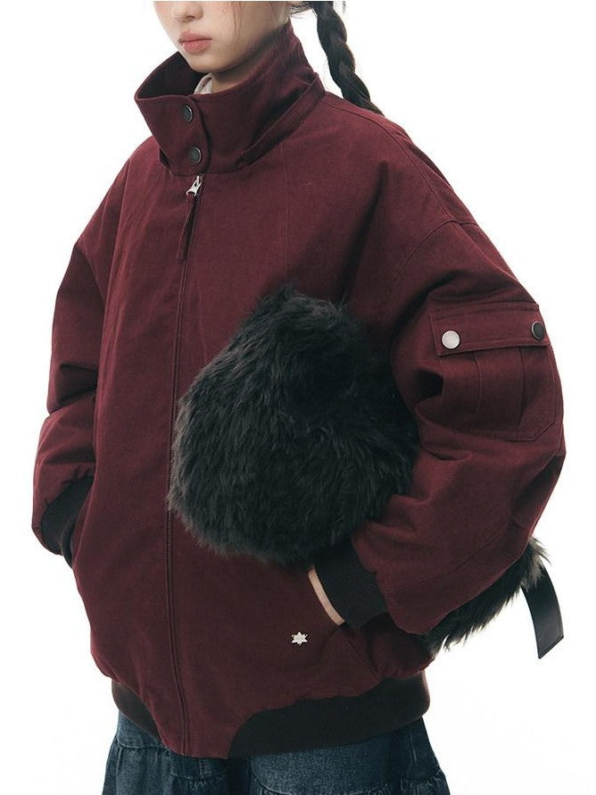 NAPSNAPS Vintage Red Detachable Hood Workwear Women&