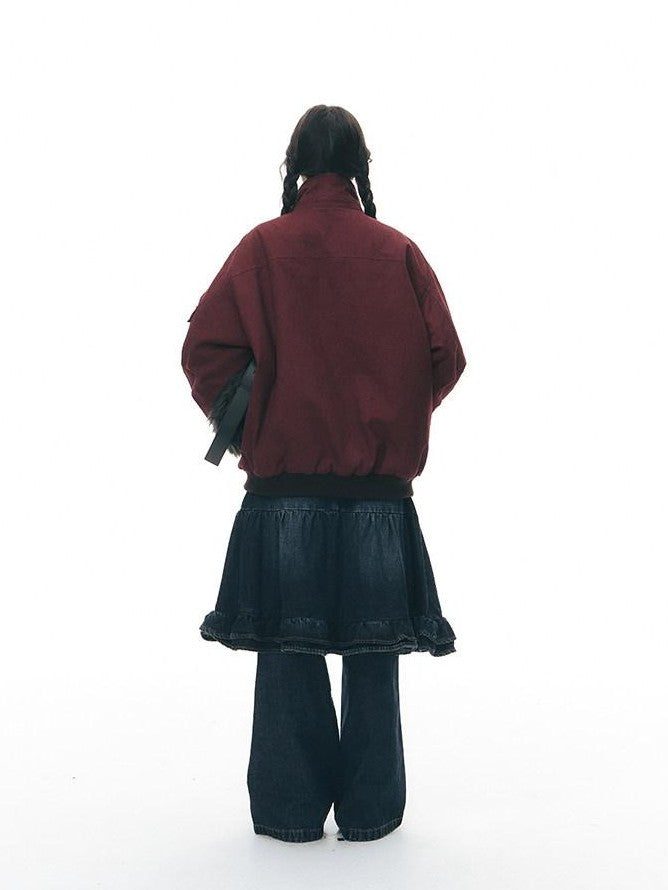 NAPSNAPS Vintage Red Detachable Hood Workwear Women&