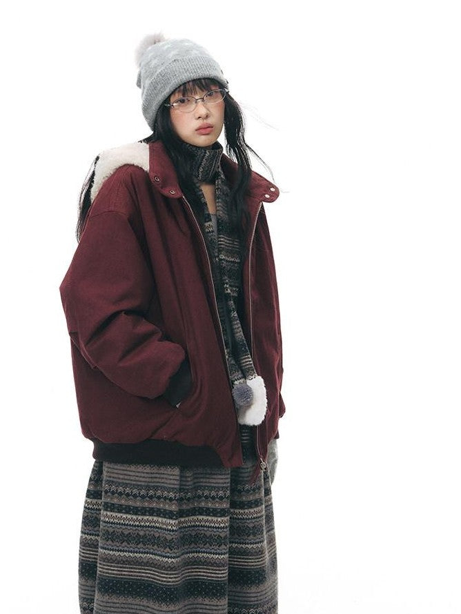 NAPSNAPS Vintage Red Detachable Hood Workwear Women&