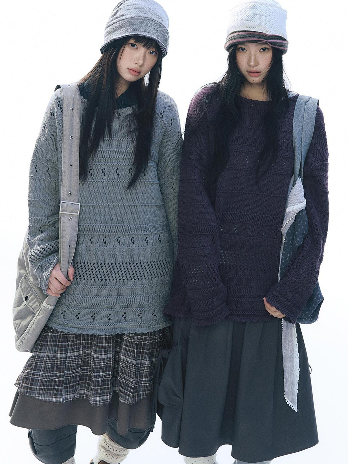 NAPSNAPS Vintage Scallop Hem Openwork Round Neck Loose Women&