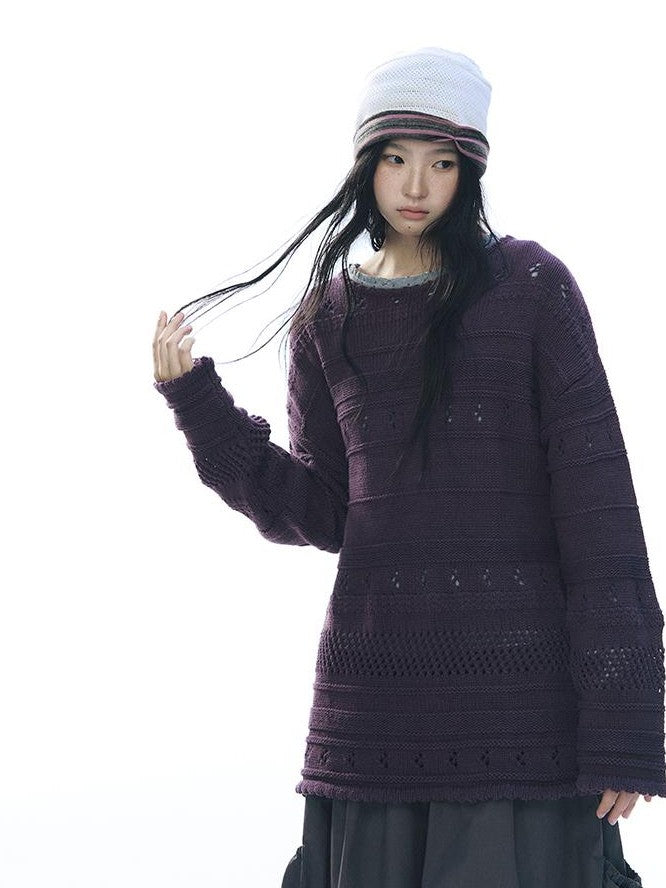 NAPSNAPS Vintage Scallop Hem Openwork Round Neck Loose Women&
