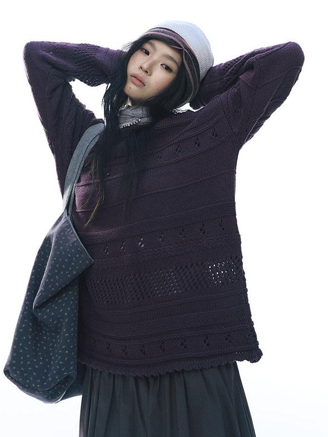 NAPSNAPS Vintage Scallop Hem Openwork Round Neck Loose Women&