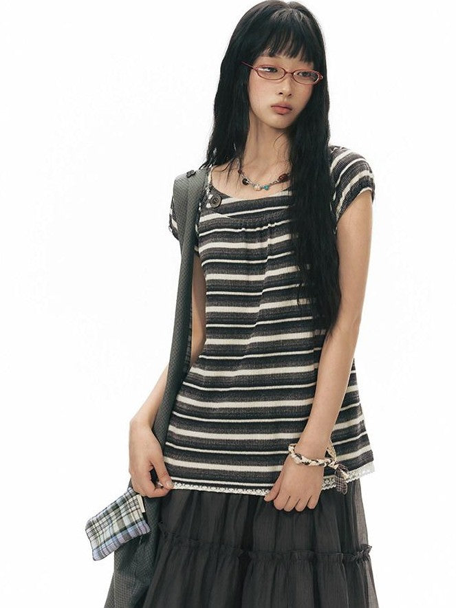 NAPSNAPS Vintage Striped Lace Patchwork Women&