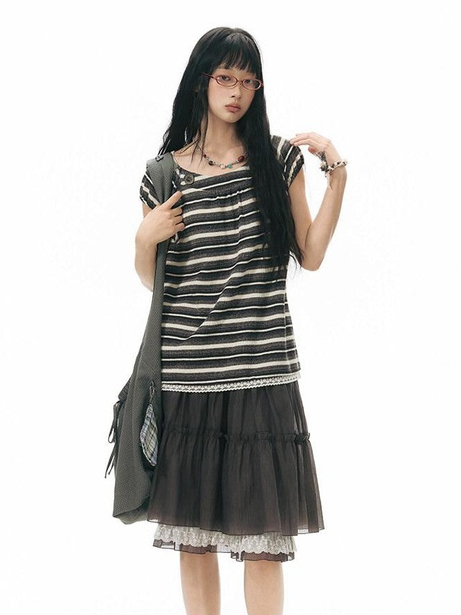 NAPSNAPS Vintage Striped Lace Patchwork Women&