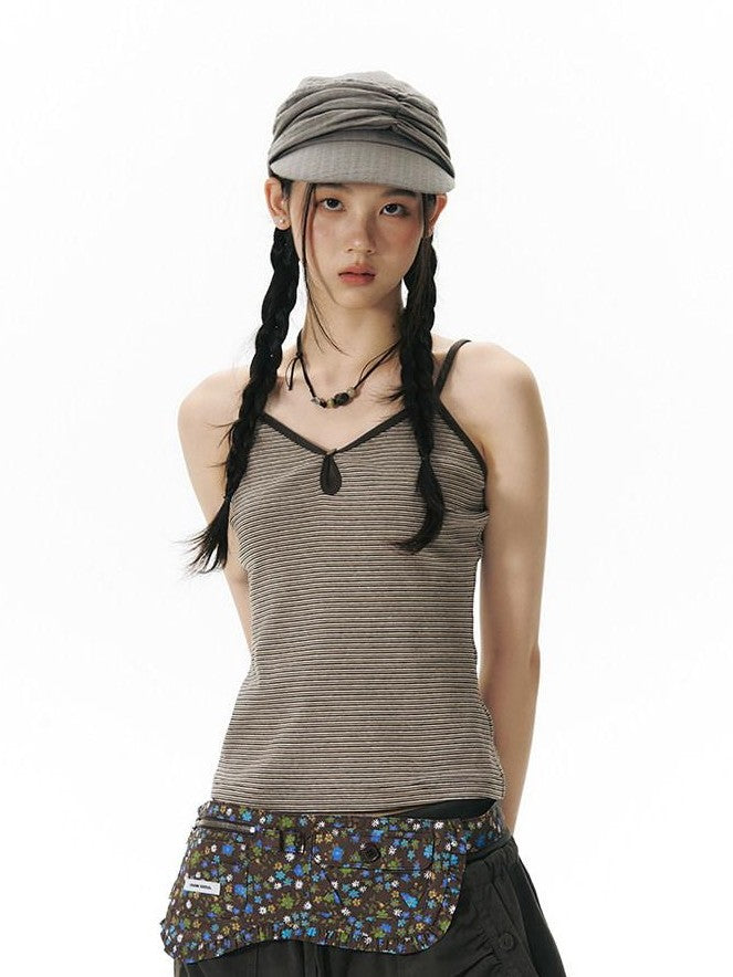 NAPSNAPS Vintage Striped V-neck Slim Fit Stretch Knit Women&
