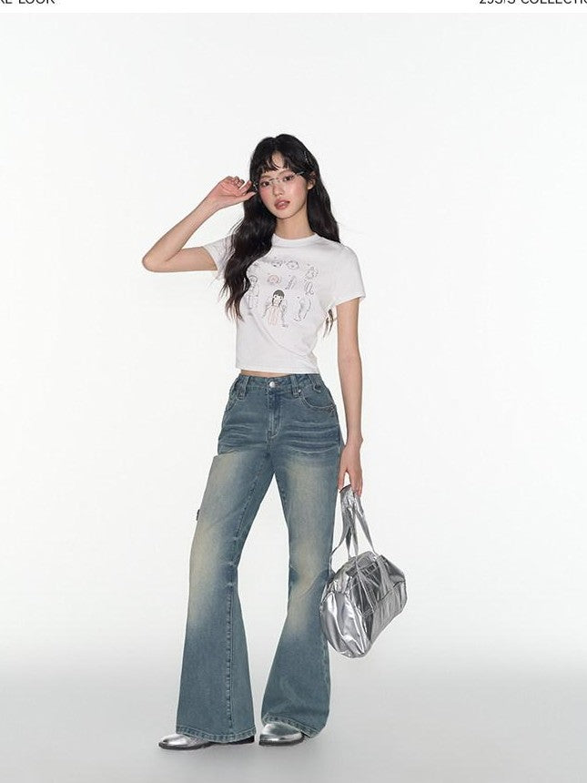 NAPSNAPS Vintage Washed Distressed Low Rise Zipper Women&
