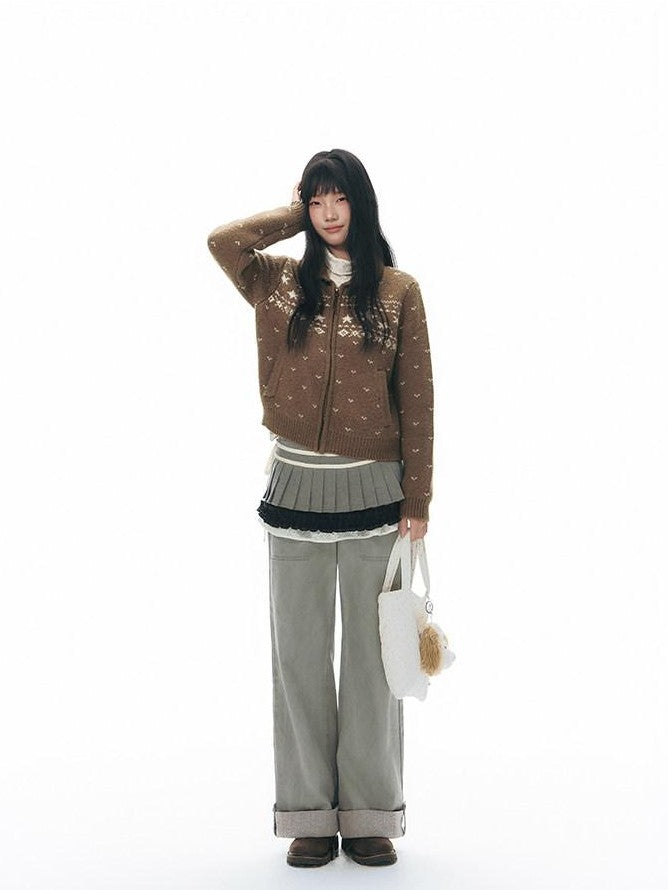 NAPSNAPS Washed Panel Rolled Cuff Button Knitted Hem Women&