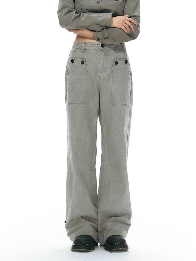 NAPSNAPS Washed Panel Rolled Cuff Button Knitted Hem Women&