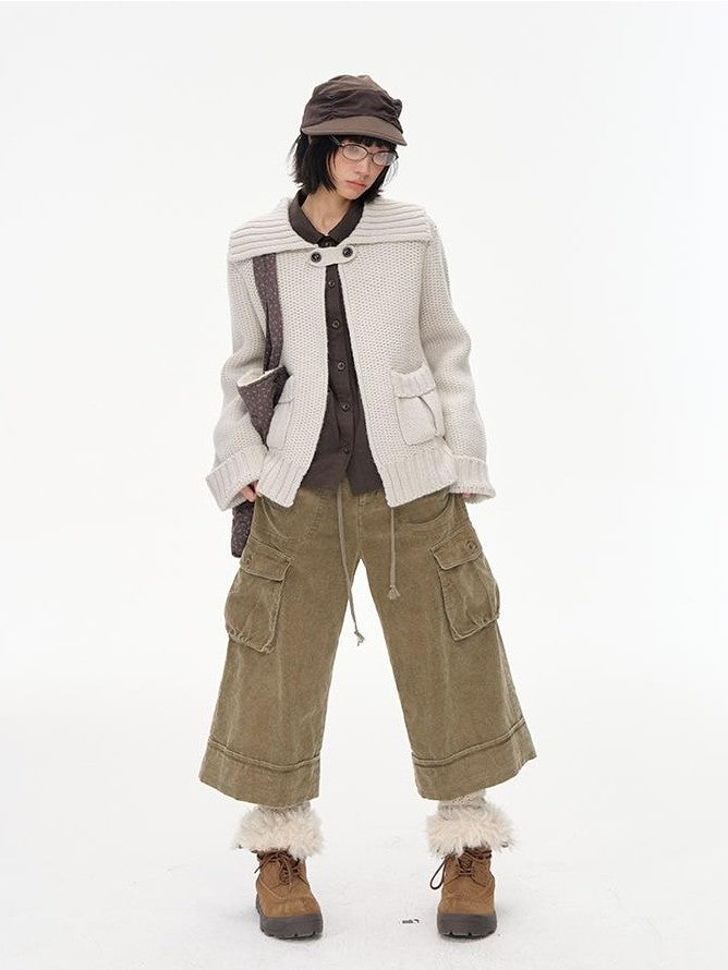 NAPSNAPS Washed Rolled Hem Wide Leg Corduroy Women&
