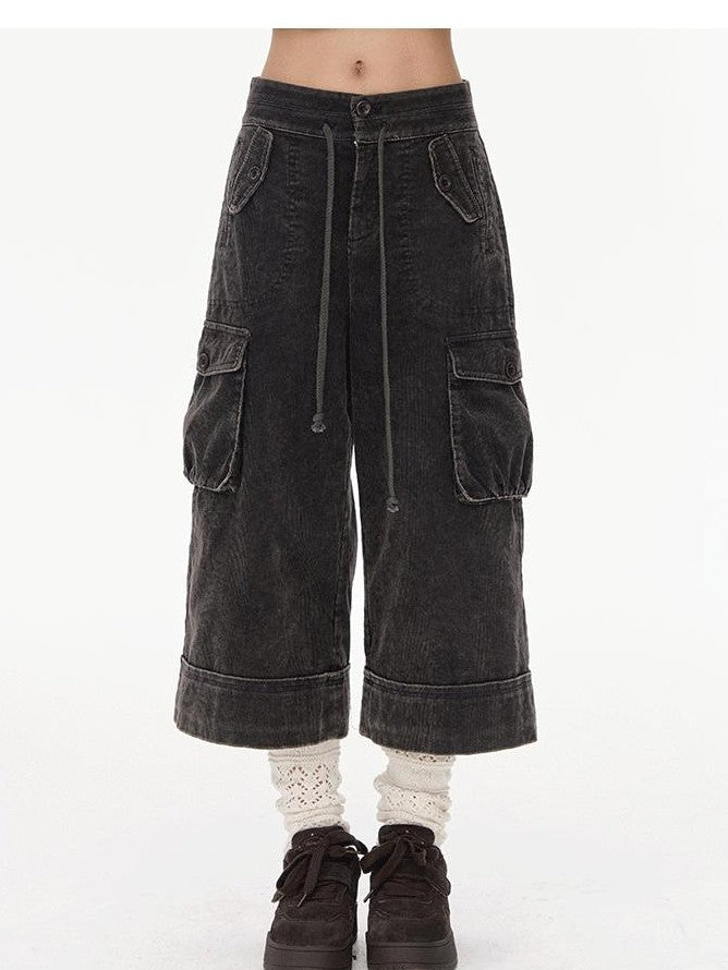 NAPSNAPS Washed Rolled Hem Wide Leg Corduroy Women&