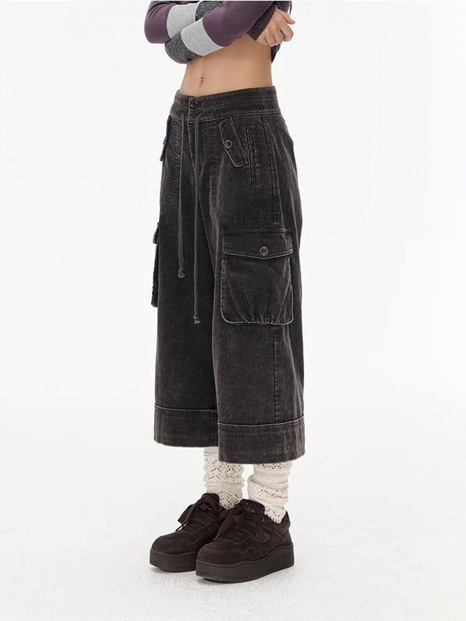 NAPSNAPS Washed Rolled Hem Wide Leg Corduroy Women&