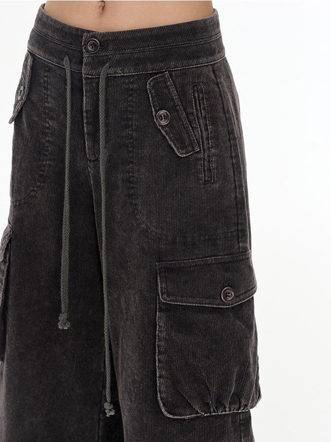NAPSNAPS Washed Rolled Hem Wide Leg Corduroy Women&