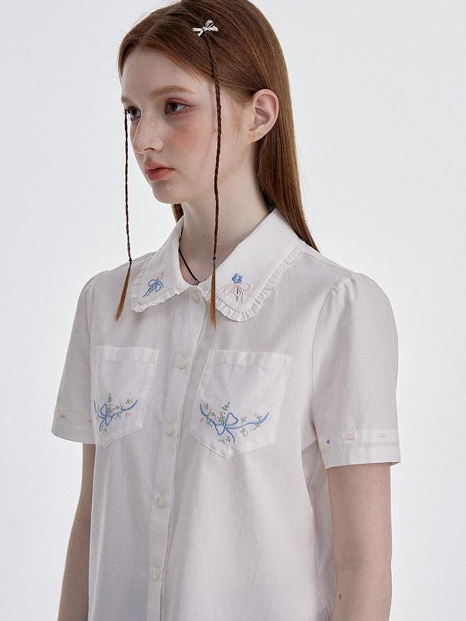 NAPSNAPS White Embroidered Ruffle Collar Women&