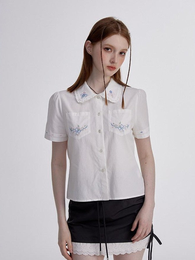 NAPSNAPS White Embroidered Ruffle Collar Women&