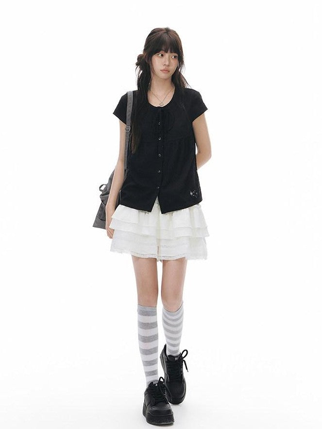 NAPSNAPS White Lace Patchwork High Waist A Line Women&