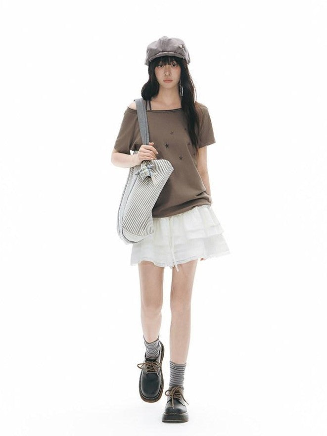 NAPSNAPS White Lace Patchwork High Waist A Line Women&