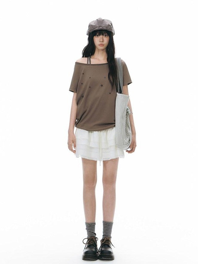 NAPSNAPS White Lace Patchwork High Waist A Line Women&