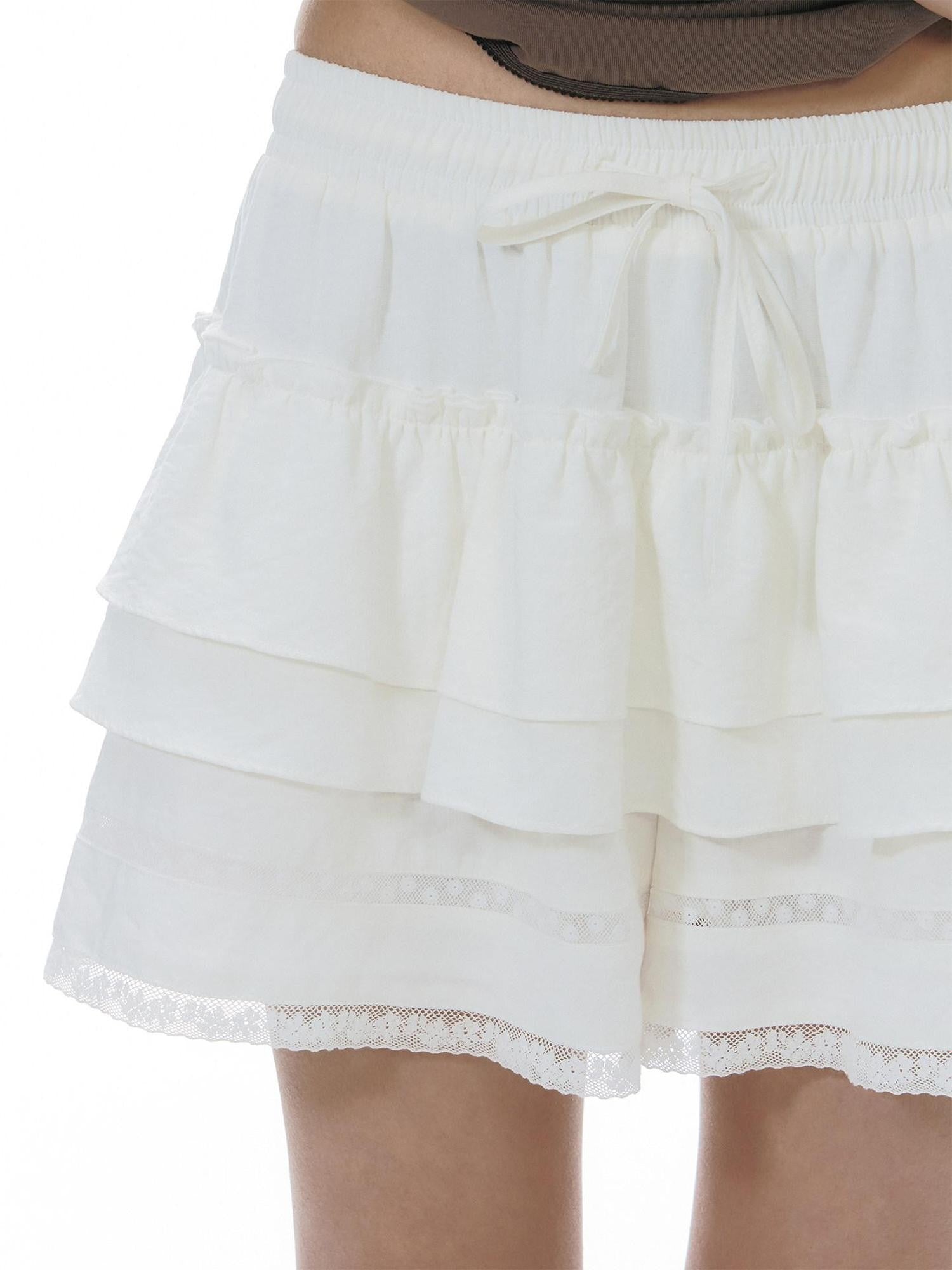 NAPSNAPS White Lace Patchwork High Waist A Line Women&