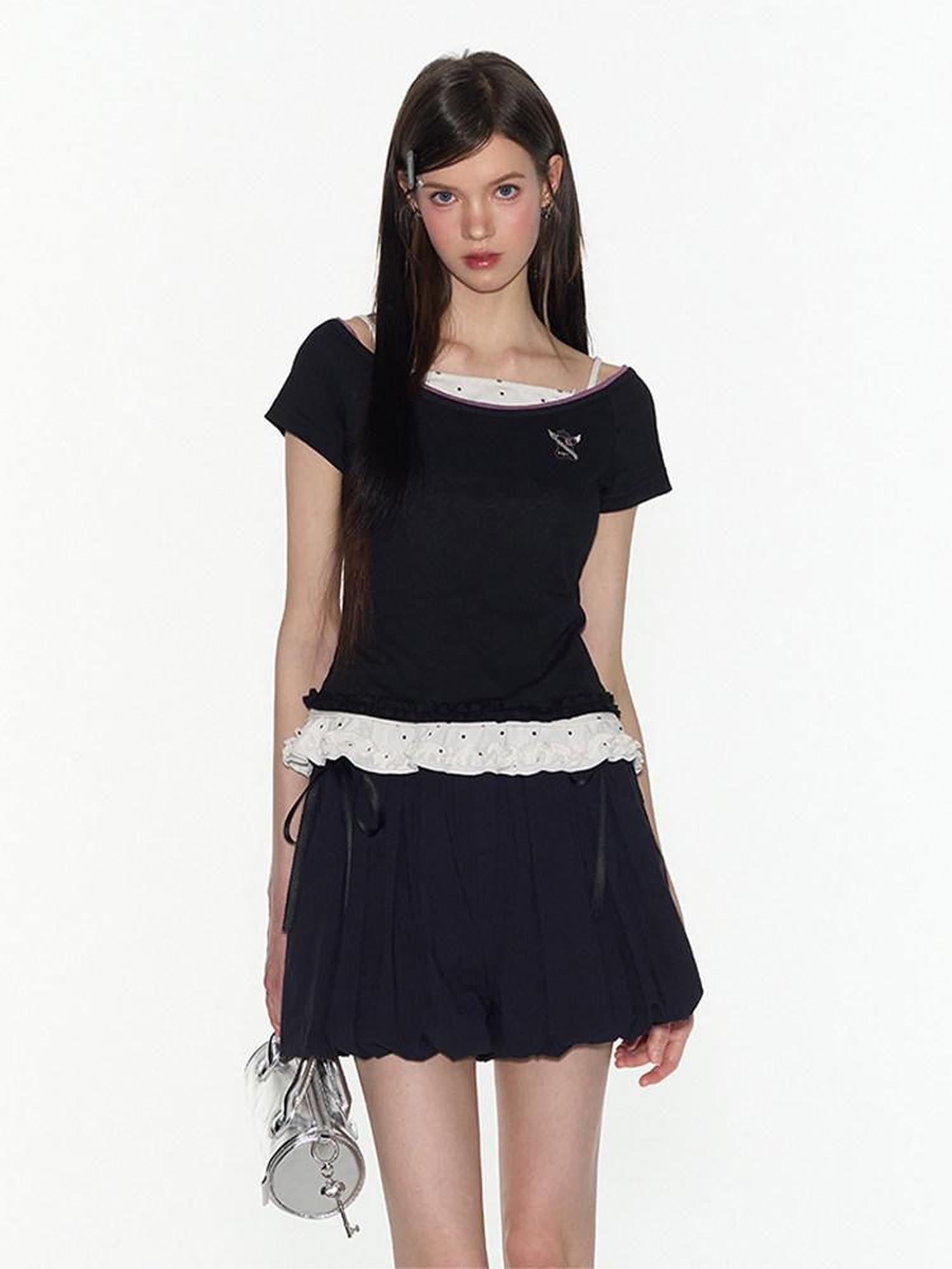 NAPSNAPS White Pleated Bow Tie Drawstring Lantern Women&