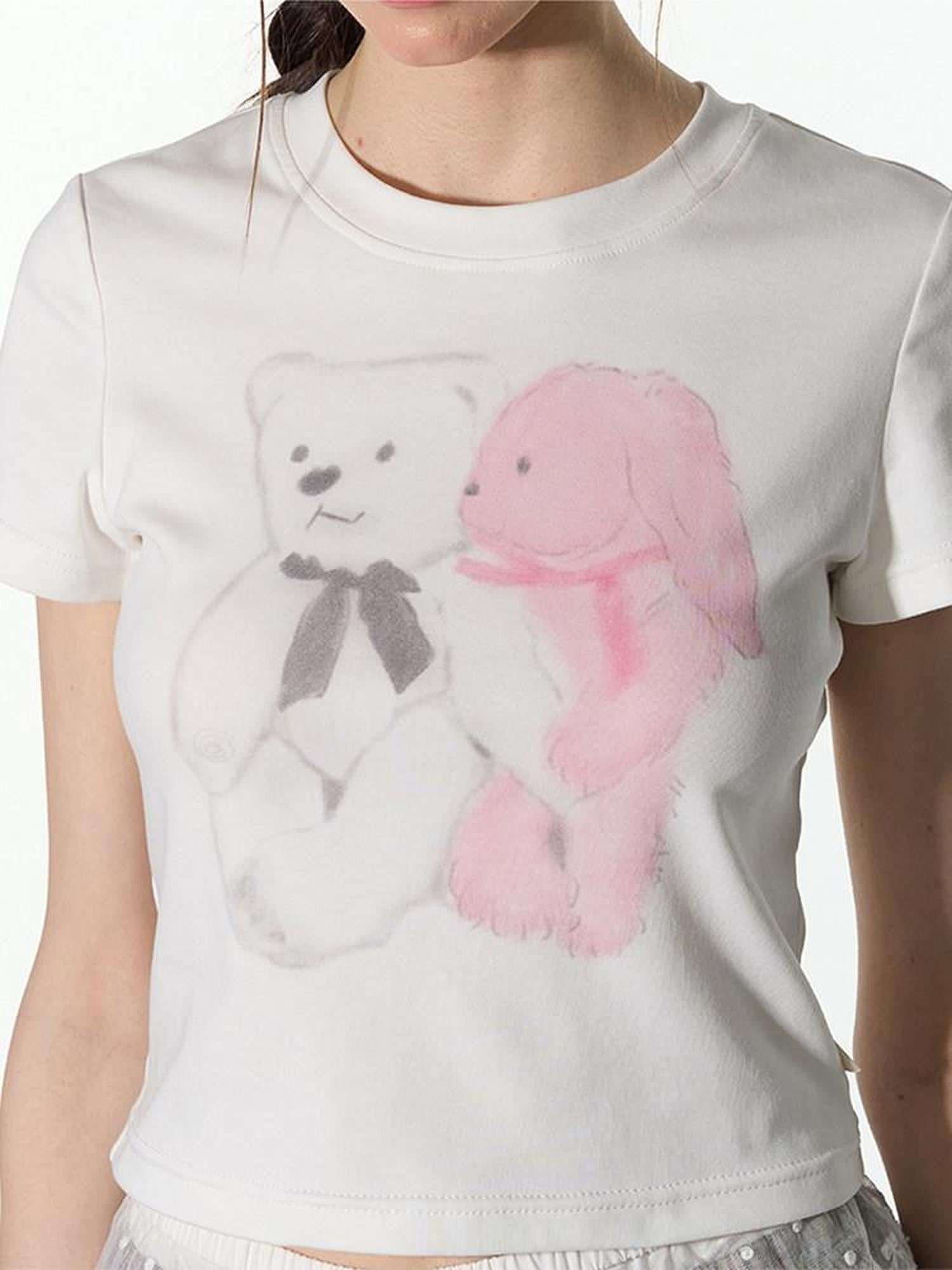 NAPSNAPS White Teddy Bear Print Slim Fit Women&