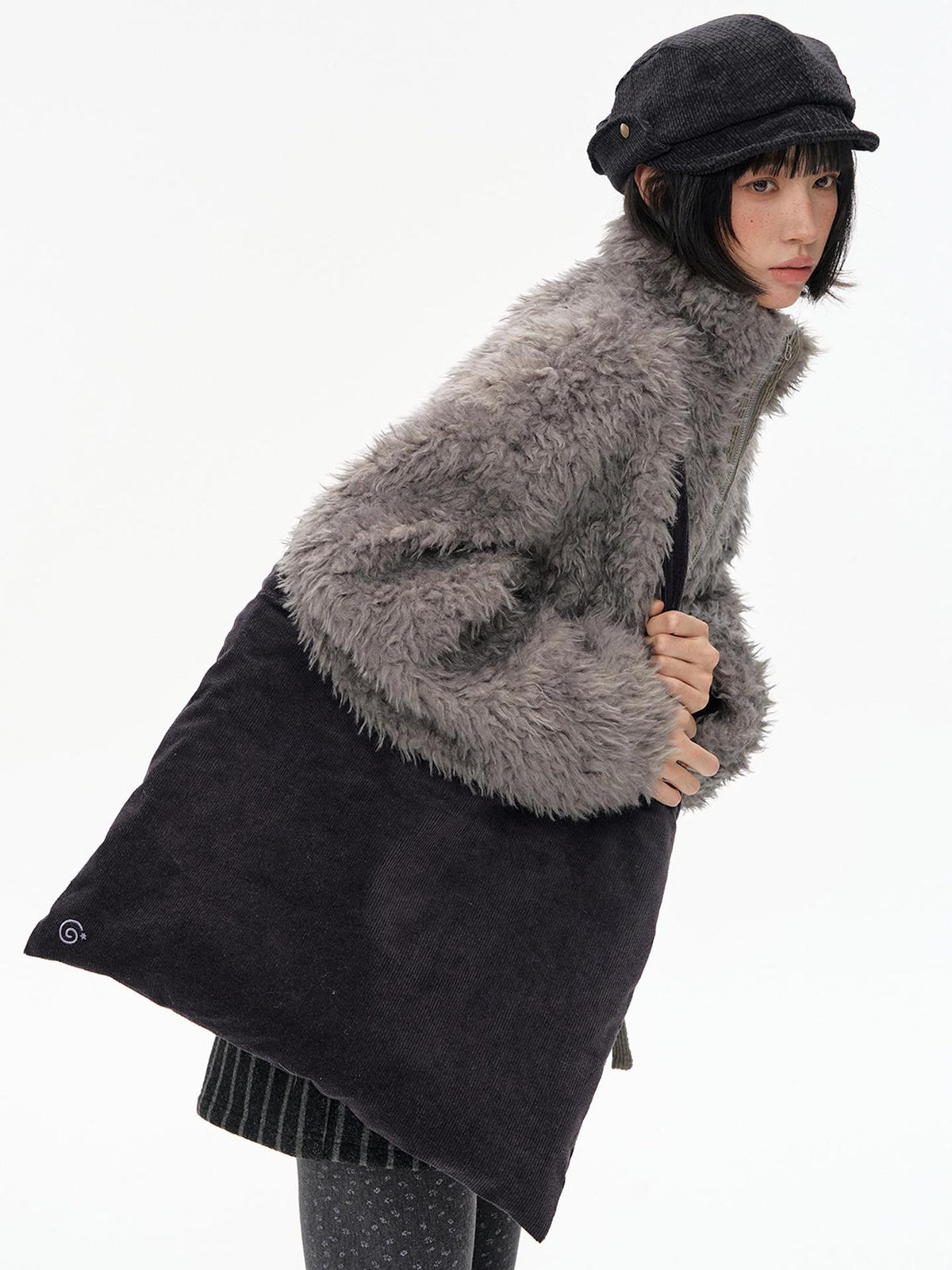 NAPSNAPS Wide Brim Folded Corduroy Retro Flat Top Women&