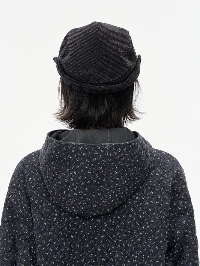 NAPSNAPS Wide Brim Folded Corduroy Retro Flat Top Women&
